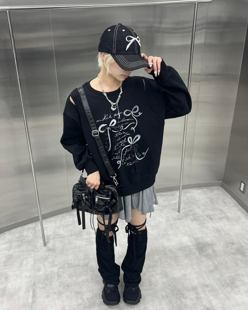受注制【nmtc +】ribbon design sweat shirts (2color) / 【エヌエムティーシープラス】リボンデザイン長袖スウェット