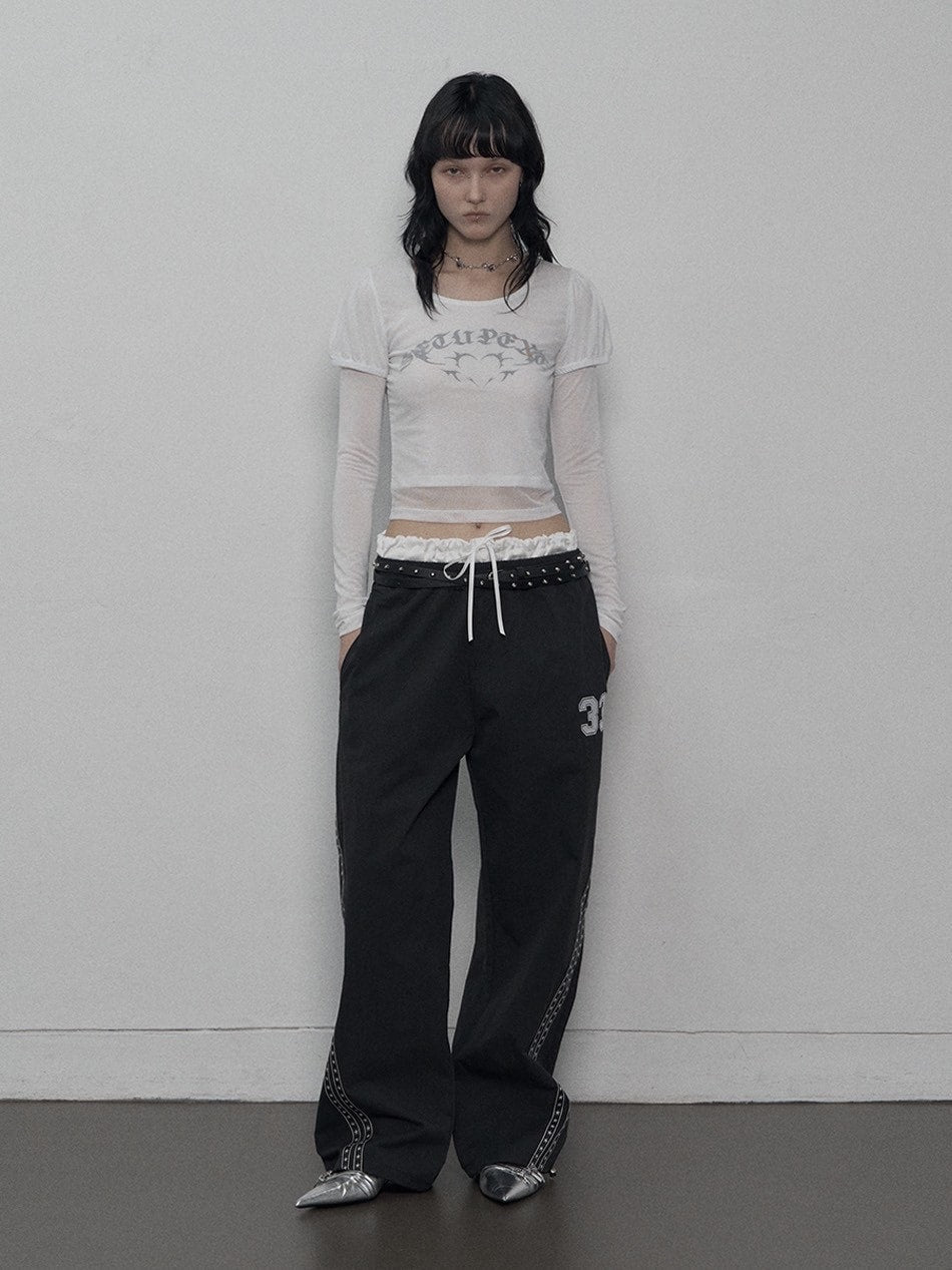 【SETUP-EXE】MESH LAYERED TOP / 【セットアップエグゼ】メッシュレイヤードロゴプリント長袖Tシャツ