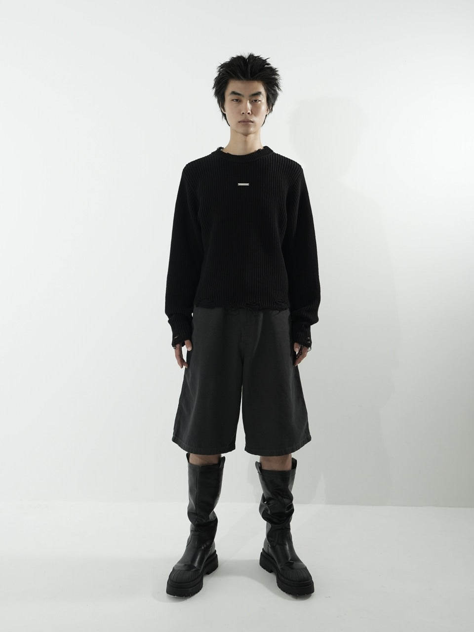 【CS】mock neck damage knit (black)