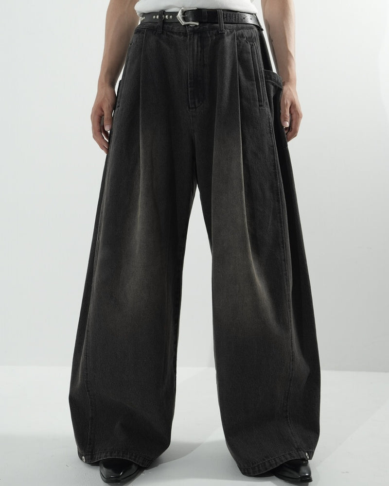 【CS】side tuck drape denim pants (dark brown)