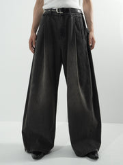 【CS】side tuck drape denim pants (dark brown)