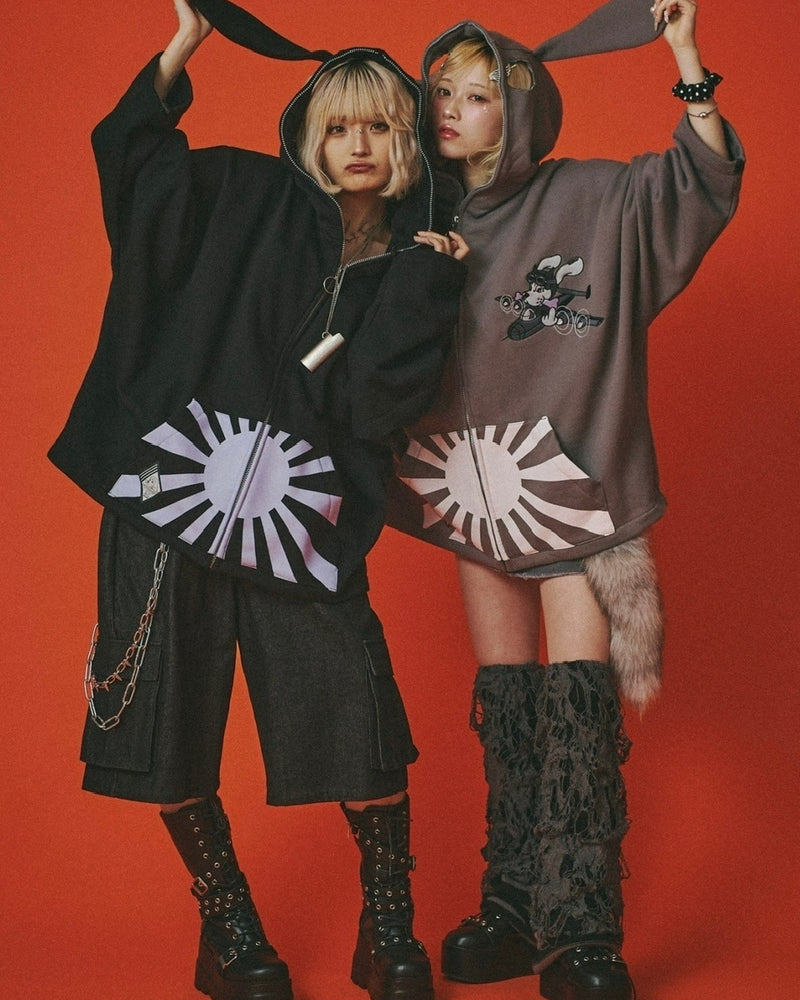 【GALFY】反戦パーカー / 【ガルフィー】ロゴ長袖耳付きパーカー