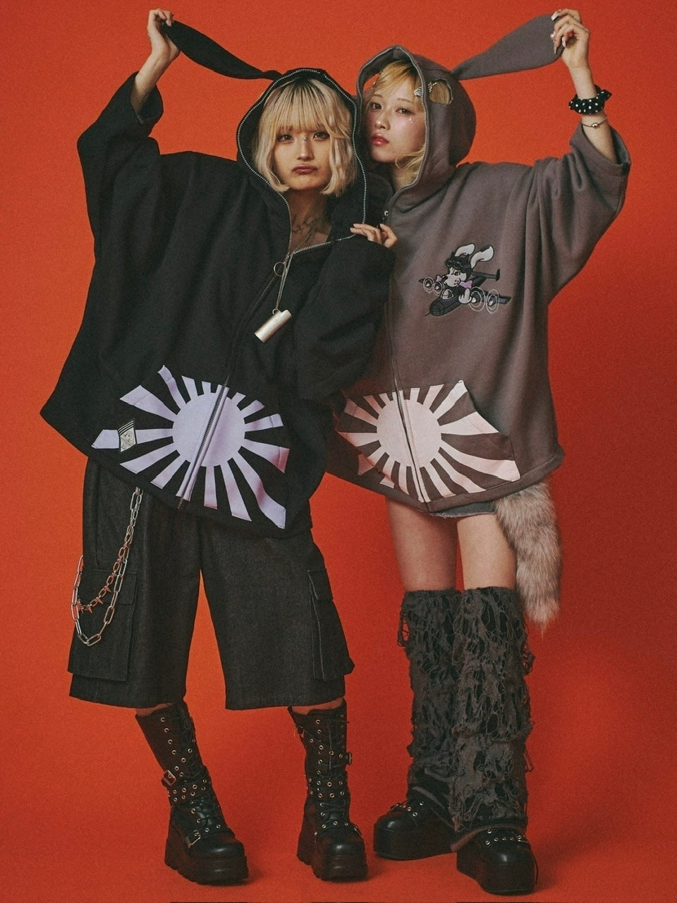 【GALFY】反戦パーカー / 【ガルフィー】ロゴ長袖耳付きパーカー