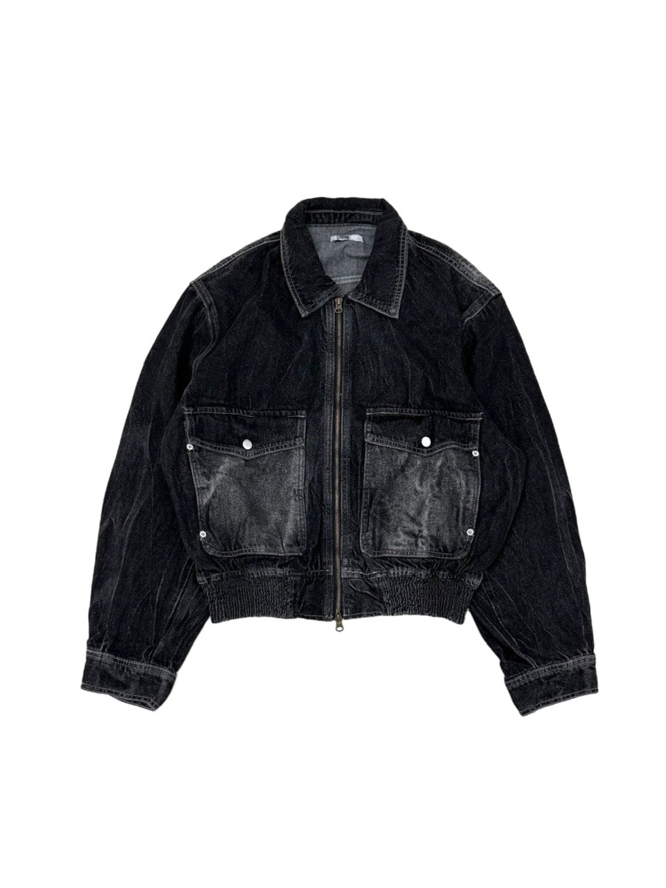 大阪店WEB限定受注制【Chikashitsu +】vintage wash cropped denim jacket (black)