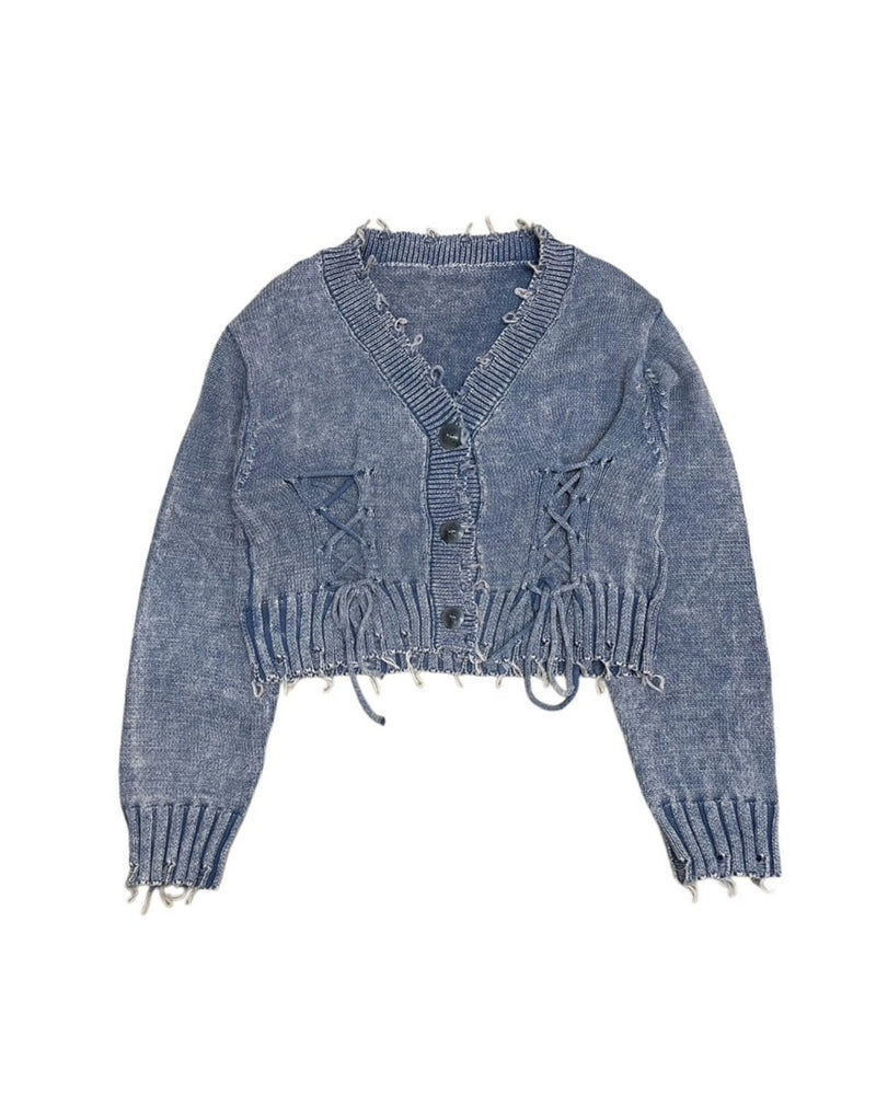 受注制【Never mind the XU】damage crop cardigan (2color)