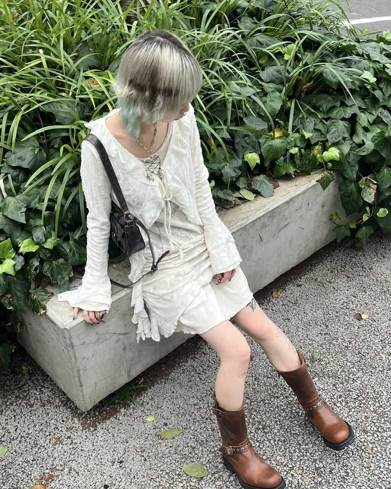 受注制【Never mind the XU】damage frill cardigan (2color)