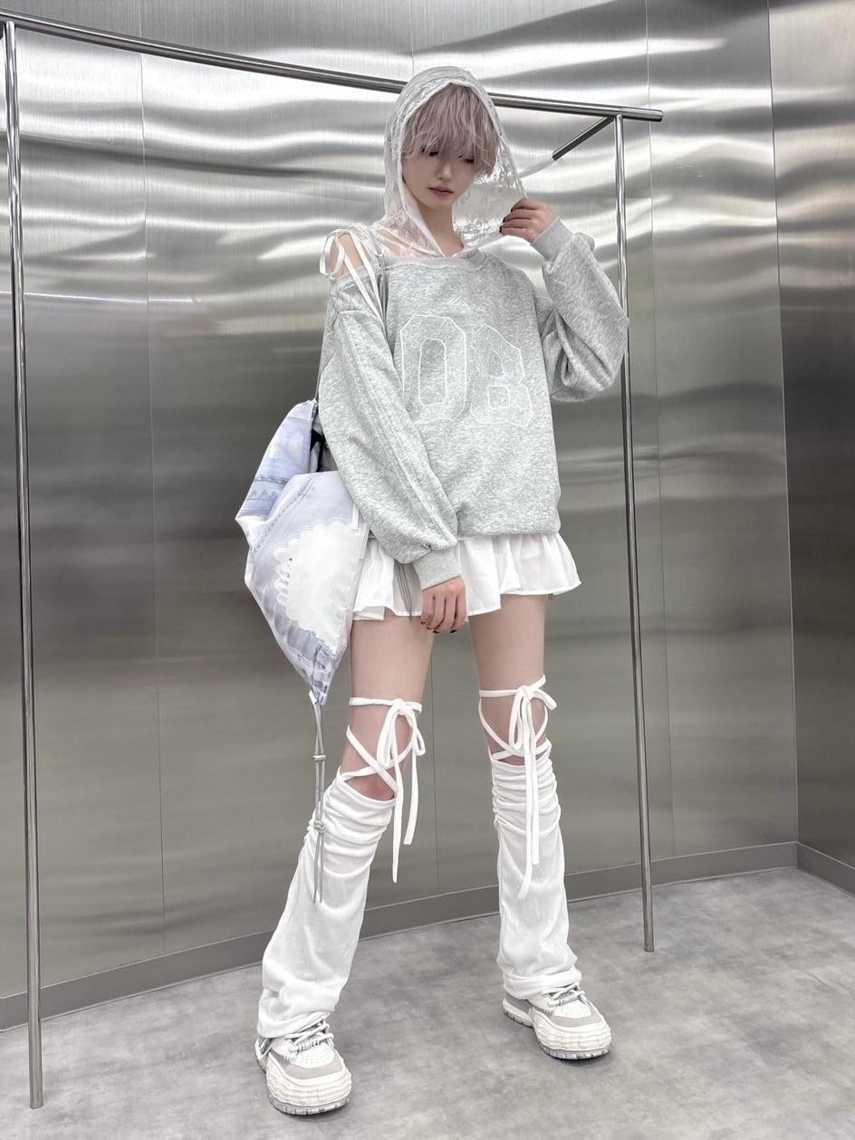 【nmtc +】lace design number sweat onepiece (3color)