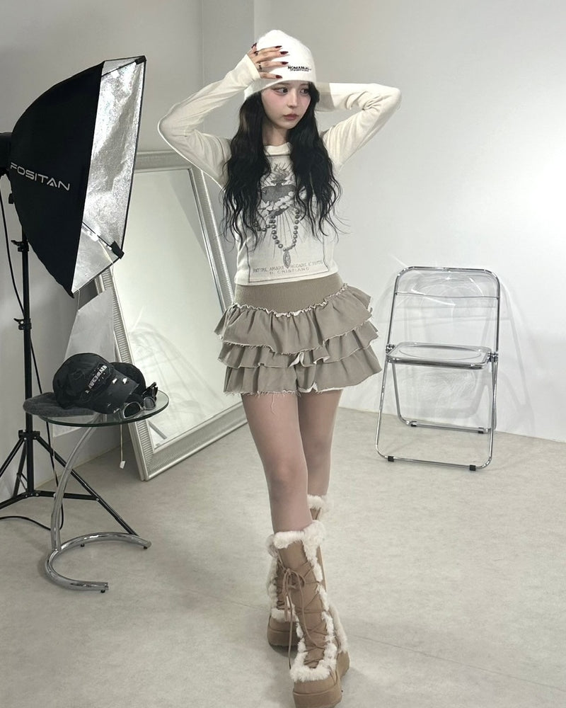受注制【Never mind the XU】damage frill mini skirt (2color)
