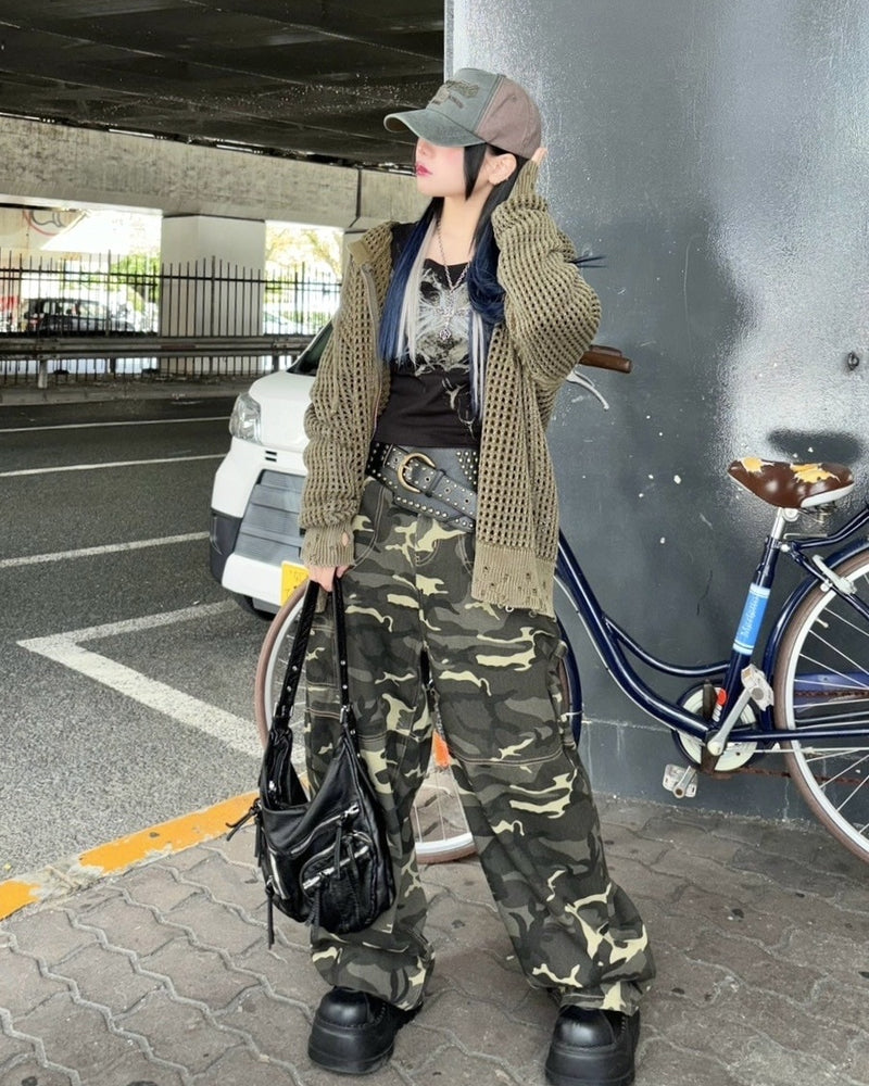 受注制【Never mind the XU】mesh zip damage hoodie (2color) / 【ネバーマインド ザ エックスユー】メッシュダメージジップアップ長袖パーカー