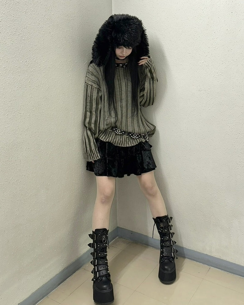 受注制【Never mind the XU】dyeing damage knit (2color) / 【ネバーマインドザエックスユー】ダメージ長袖ニット