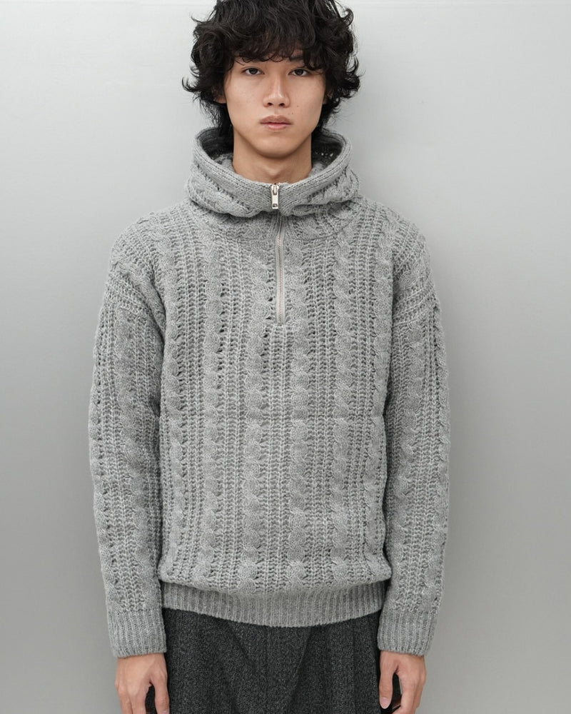 東京店WEB限定受注制【Chikashitsu +】balaclava half zip knit hoodie (3color)