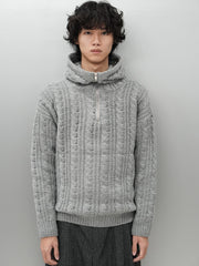 東京店WEB限定受注制【Chikashitsu +】balaclava half zip knit hoodie (3color)