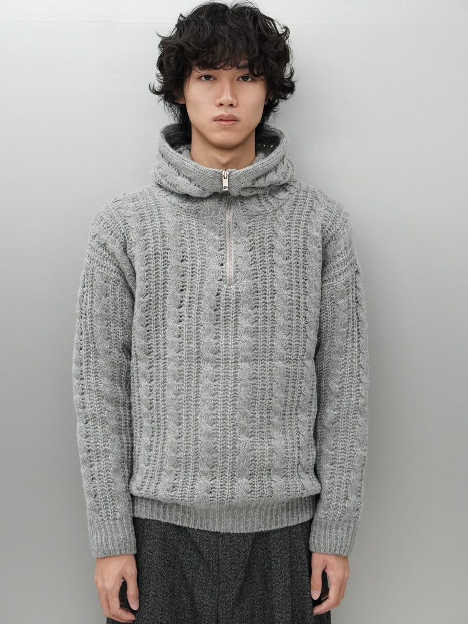 東京店WEB限定受注制【Chikashitsu +】balaclava half zip knit hoodie (3color)
