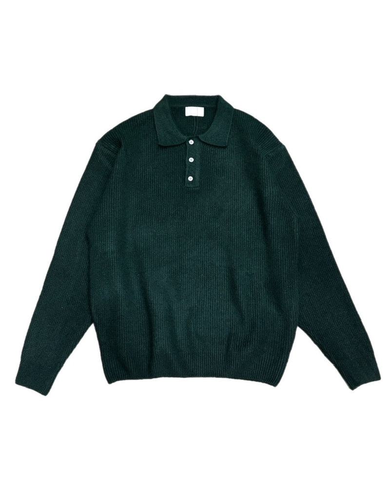 受注制【Chikashitsu +】wool touch lib knit polo (4color) / 【チカシツプラス】ウールタッチリブ長袖ニット