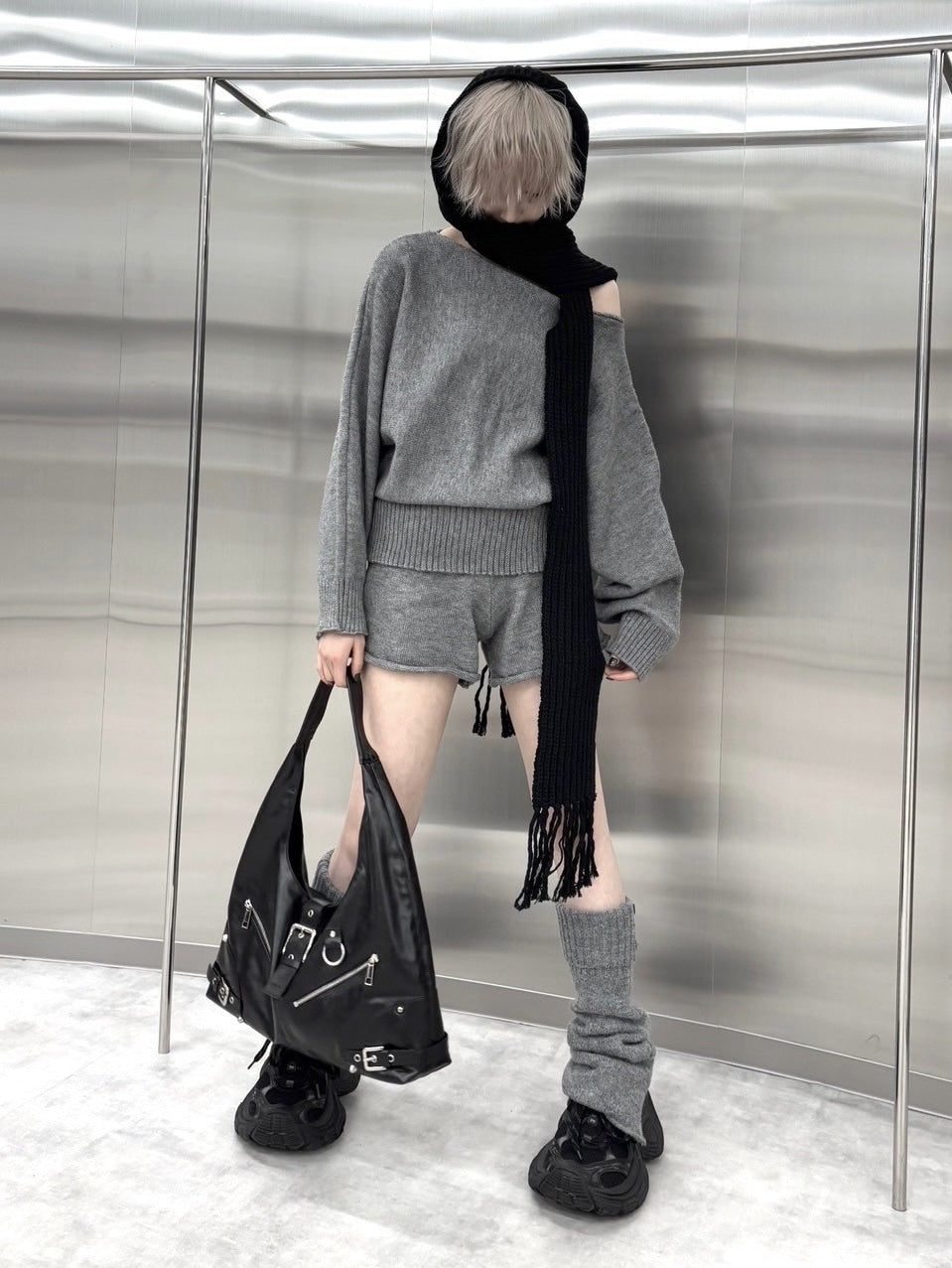 【nmtc +】one shoulder knit and shorts set (4color)