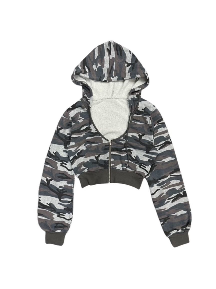 受注制【Never mind the XU】camouflage crop hoodie (2color)
