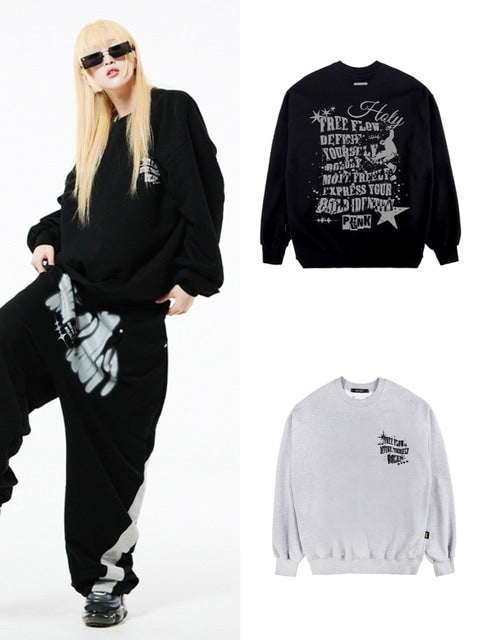 【HOLY NUMBER 7】Oversized Hip Hop fit lettering graffiti sweatshirt