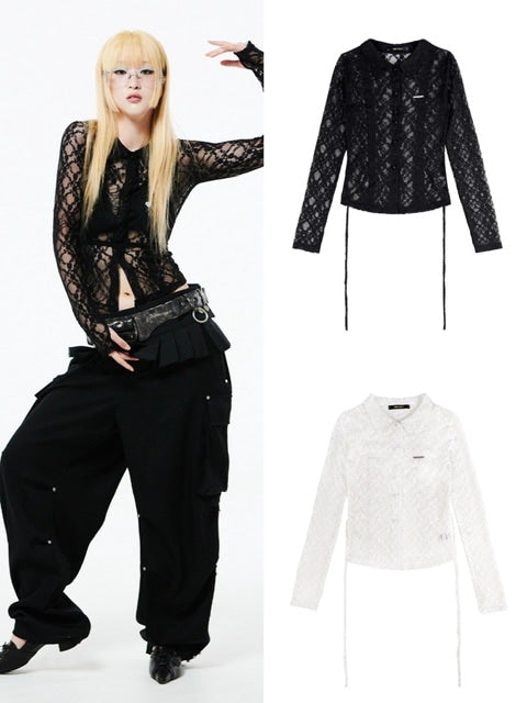 【HOLY NUMBER 7】lace strap holly emblem blouse