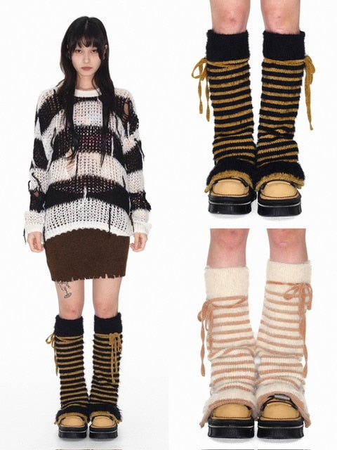【YOUTHBATH】Stripe open leg warmer