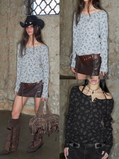 【NOT KNOWING】ROSE HALTER STRAP TOP / 【ノットノーイング】ローズホルターネックストラップ長袖トップス