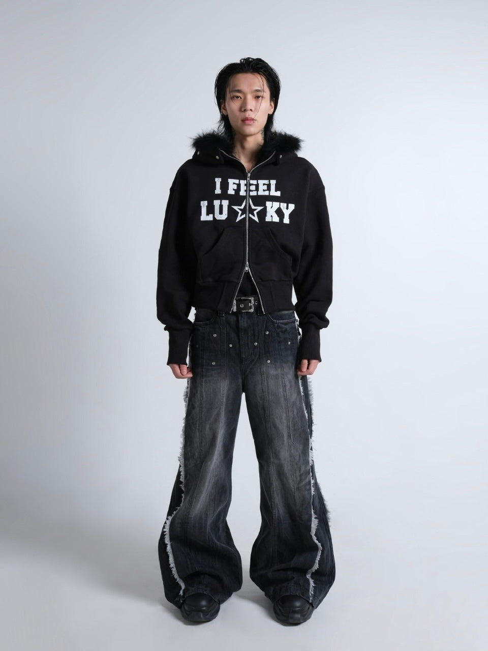 【IFEELLUCKY】Lucky fur hood zip up / 【アイフィールラッキー】ラッキーファーフードジップアップパーカー