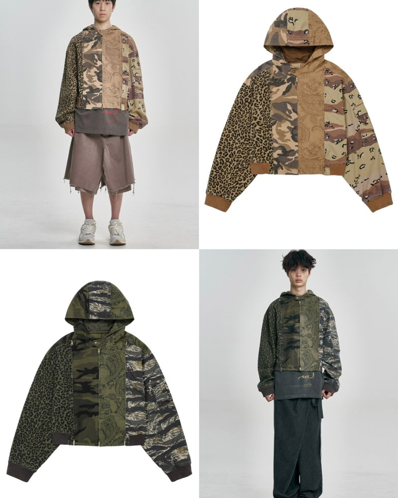 【AJOBYAJO】Camouflage Zip-Up Hooded Jacket