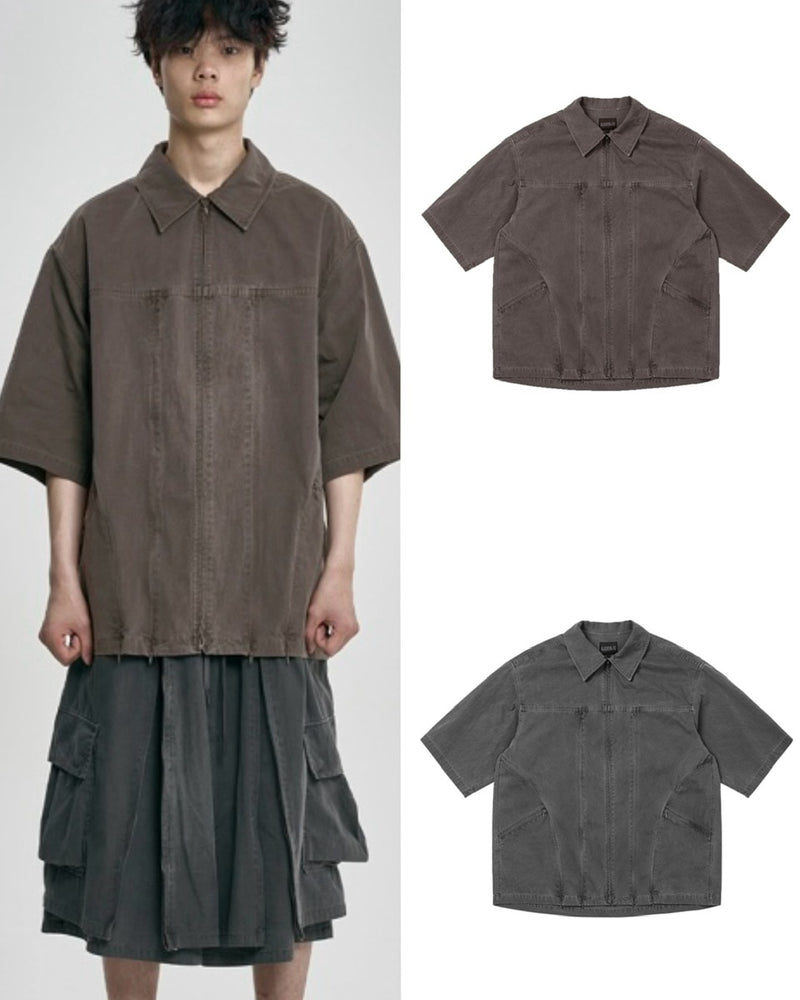 【AJOBYAJO】Paneled Zip-Up Shirt