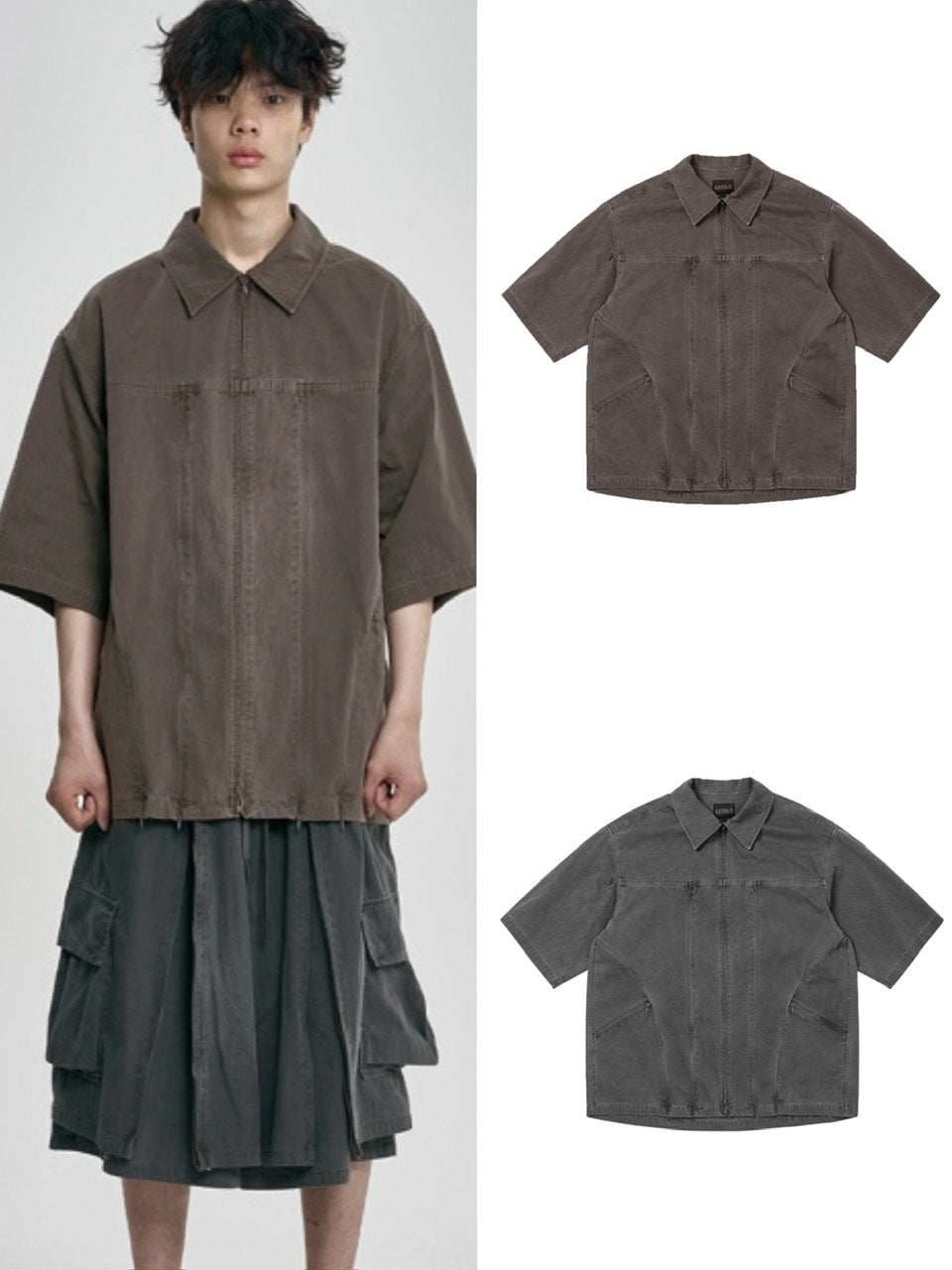 【AJOBYAJO】Paneled Zip-Up Shirt