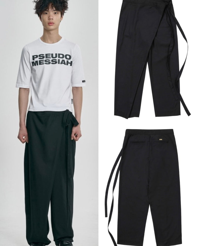 【AJOBYAJO】Wool Blend Asymmetrical Long Skirt Pants