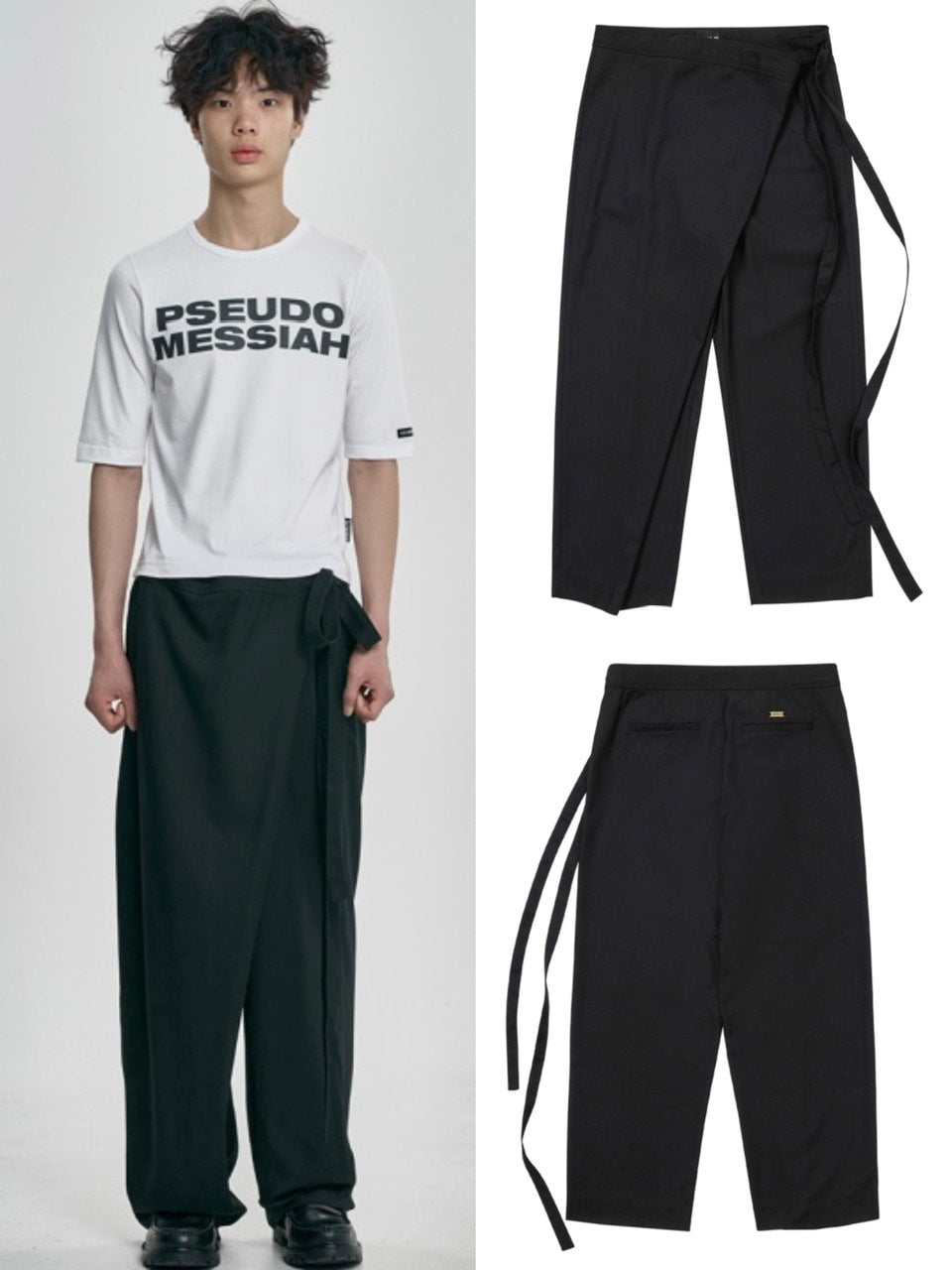 【AJOBYAJO】Wool Blend Asymmetrical Long Skirt Pants