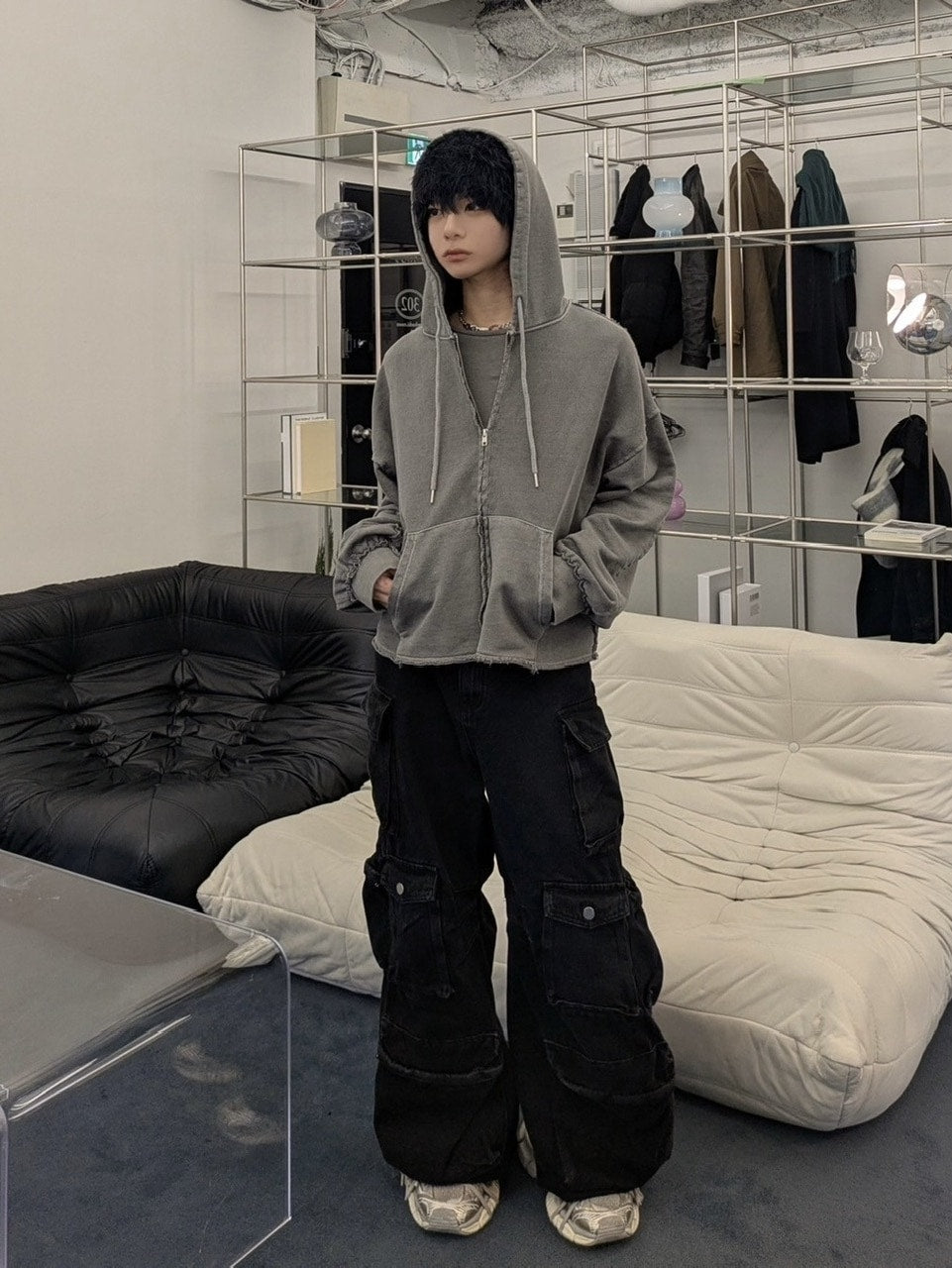 受注制【LUV CODE】pigment cropped zip up hoodie (2color)