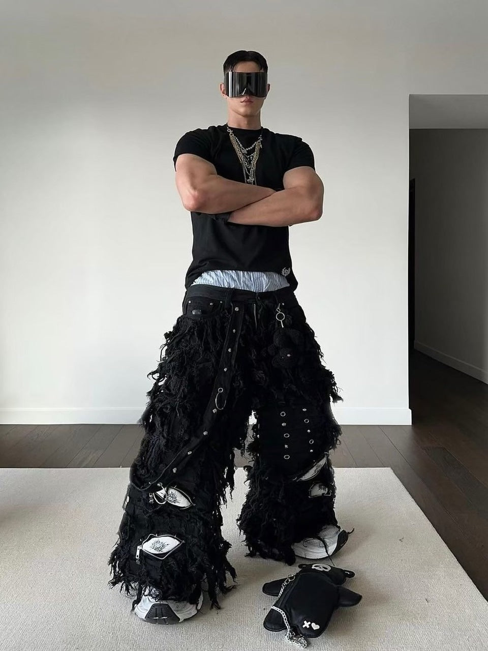 【UNIZ】BLACK MONSTER PANTS / 【ユニズ】ブラックモンスターダメージワイドデニムパンツ