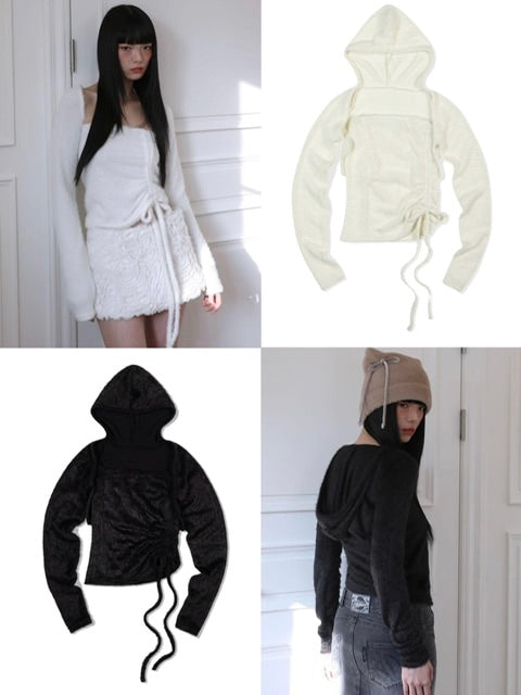 【Uglyshadow】ANGORA HOODIE TANK TOP / 【アグリーシャドウ】アンゴラフードタンクトップ長袖カーディガン