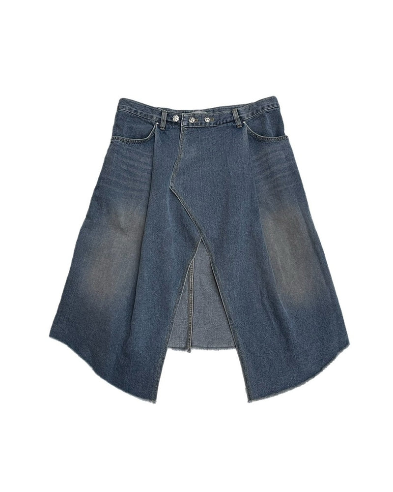 受注制【Chikashitsu +】wrapping design denim skirt (2color)
