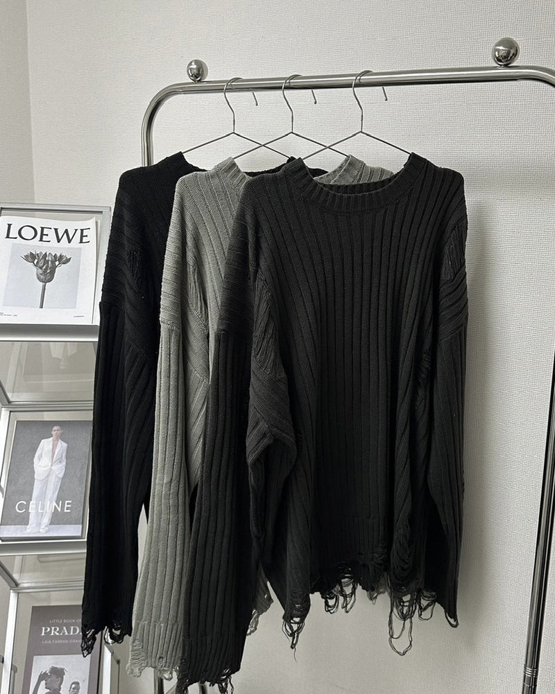 【LUV CODE】oversized damage knit (3color)