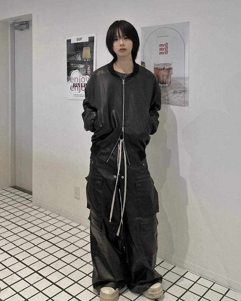 国際配送【LUV CODE】double zip up leather jacket