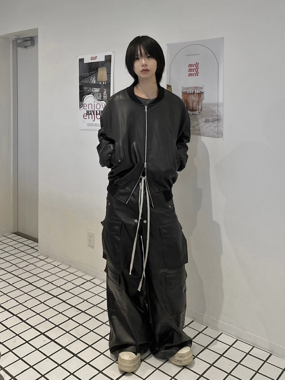 国際配送【LUV CODE】double zip up leather jacket