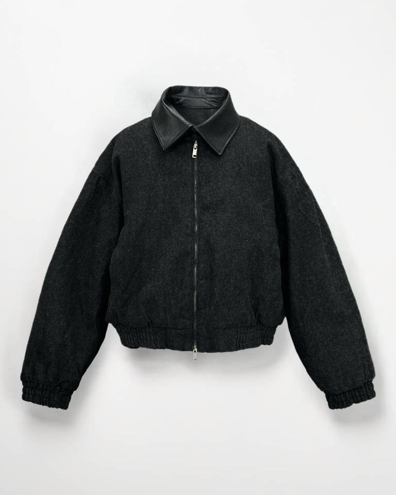 大阪店WEB限定【Chikashitsu +】cropped leather collar denim jacket