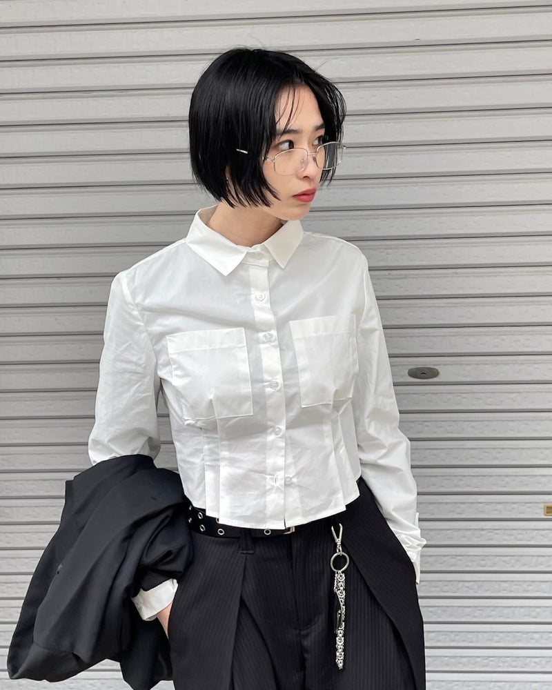 受注制【oaks】cropped pintuck pocket shirt (3color)
