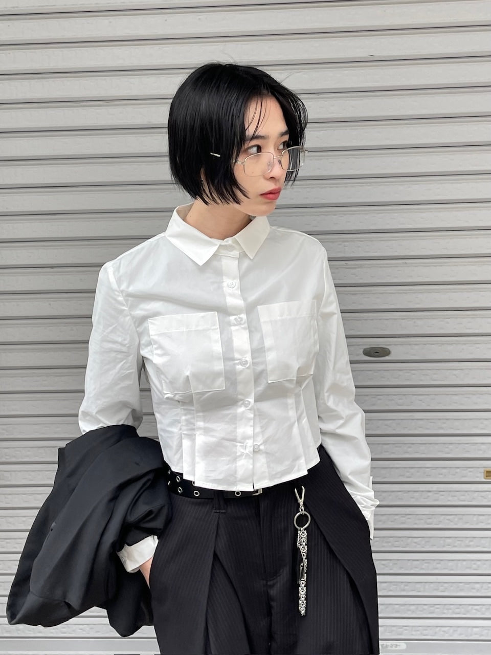 受注制【oaks】cropped pintuck pocket shirt (3color)