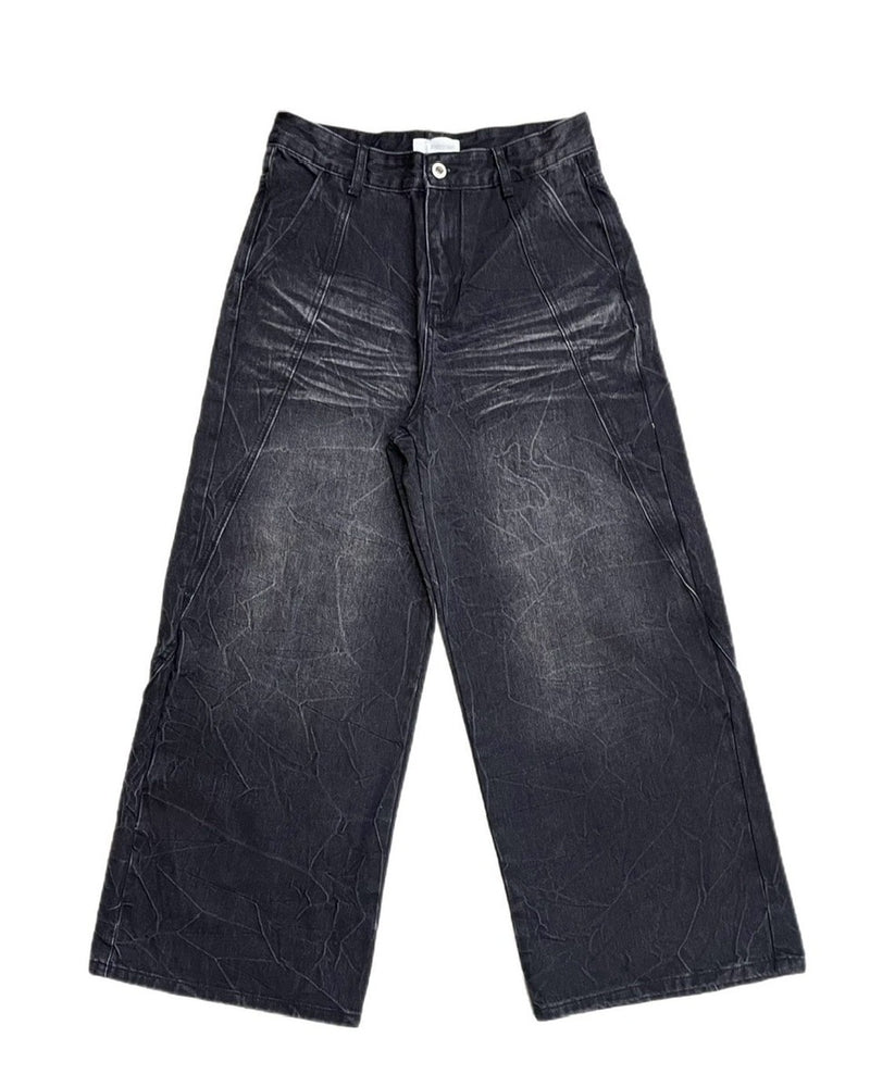 受注制【Chikashitsu +】curve stitch wide denim pants / 【チカシツプラス】カーブステッチワイドデニムパンツ