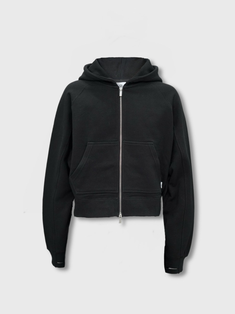 【CS】cropped double zip hoodie (black)