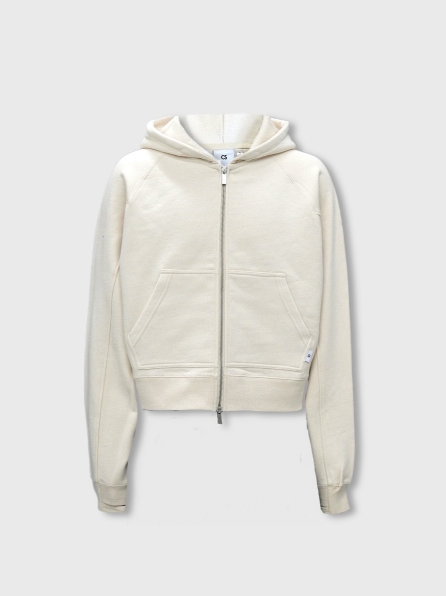 【CS】cropped double zip hoodie (ivory)