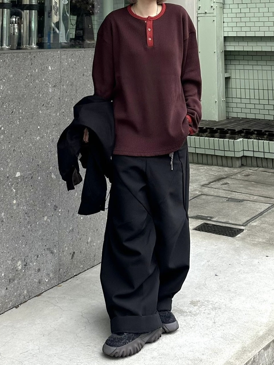 受注制【youll】henry neck waffle long tee (2color)