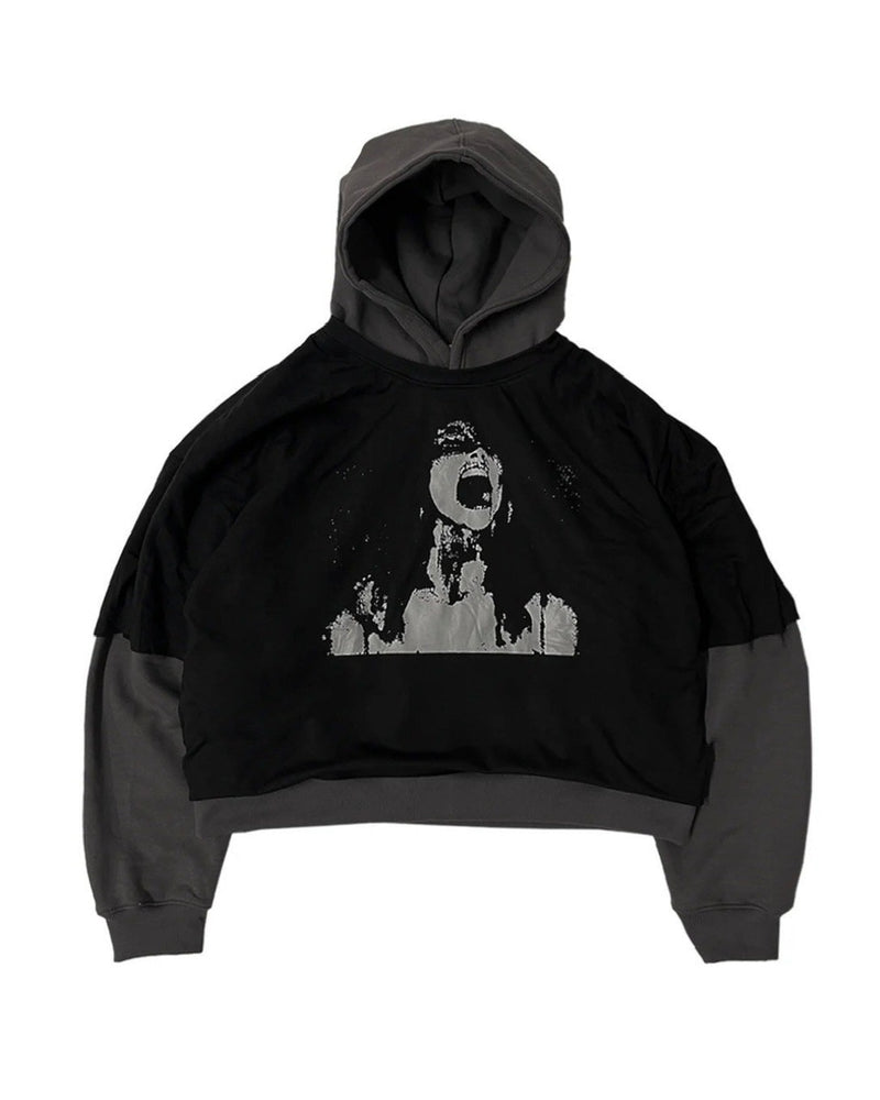 【haveyoudiedbefore?】Despair, Shirt Hoodie / 【ハブユーダイドビフォー?】グラフィックレイヤードプルオーバーパーカー
