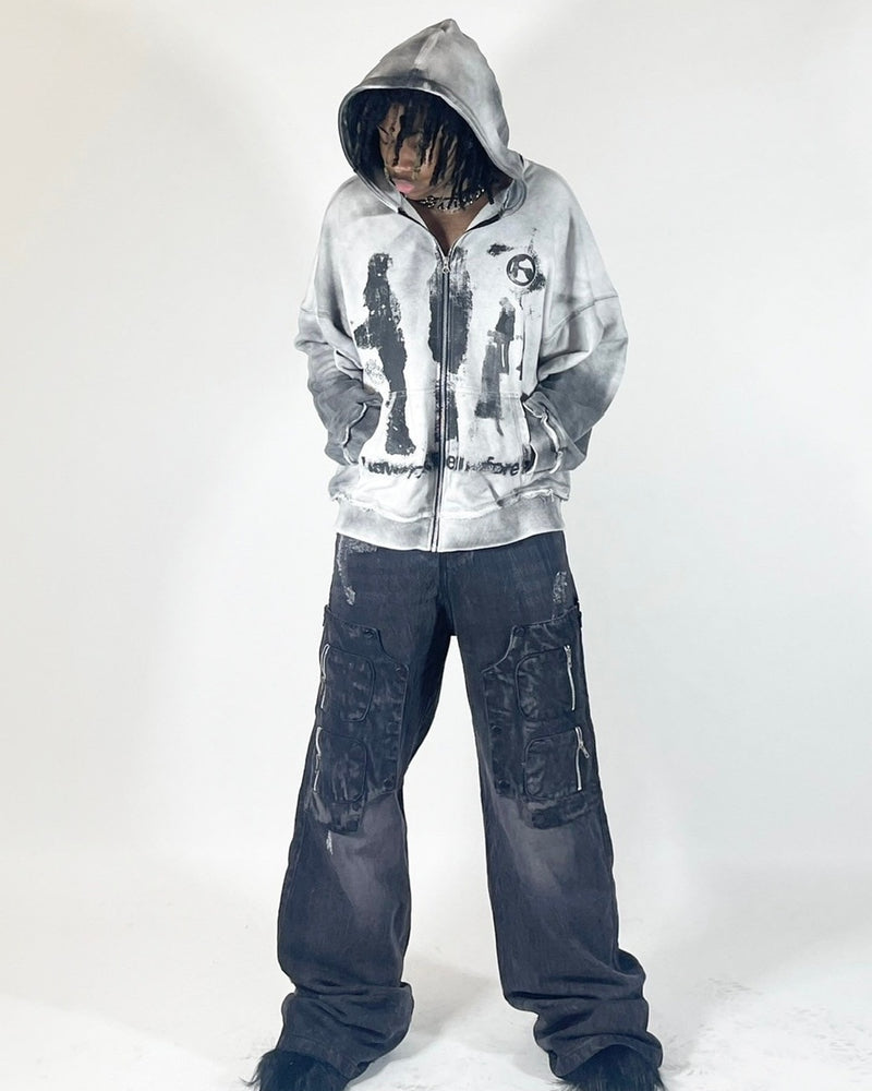 【haveyoudiedbefore?】Opus Hoodie in washed Gray / 【ハブユーダイドビフォー?】グラフィックウォッシュドジップパーカー