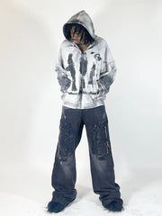 【haveyoudiedbefore?】Opus Hoodie in washed Gray / 【ハブユーダイドビフォー?】グラフィックウォッシュドジップパーカー