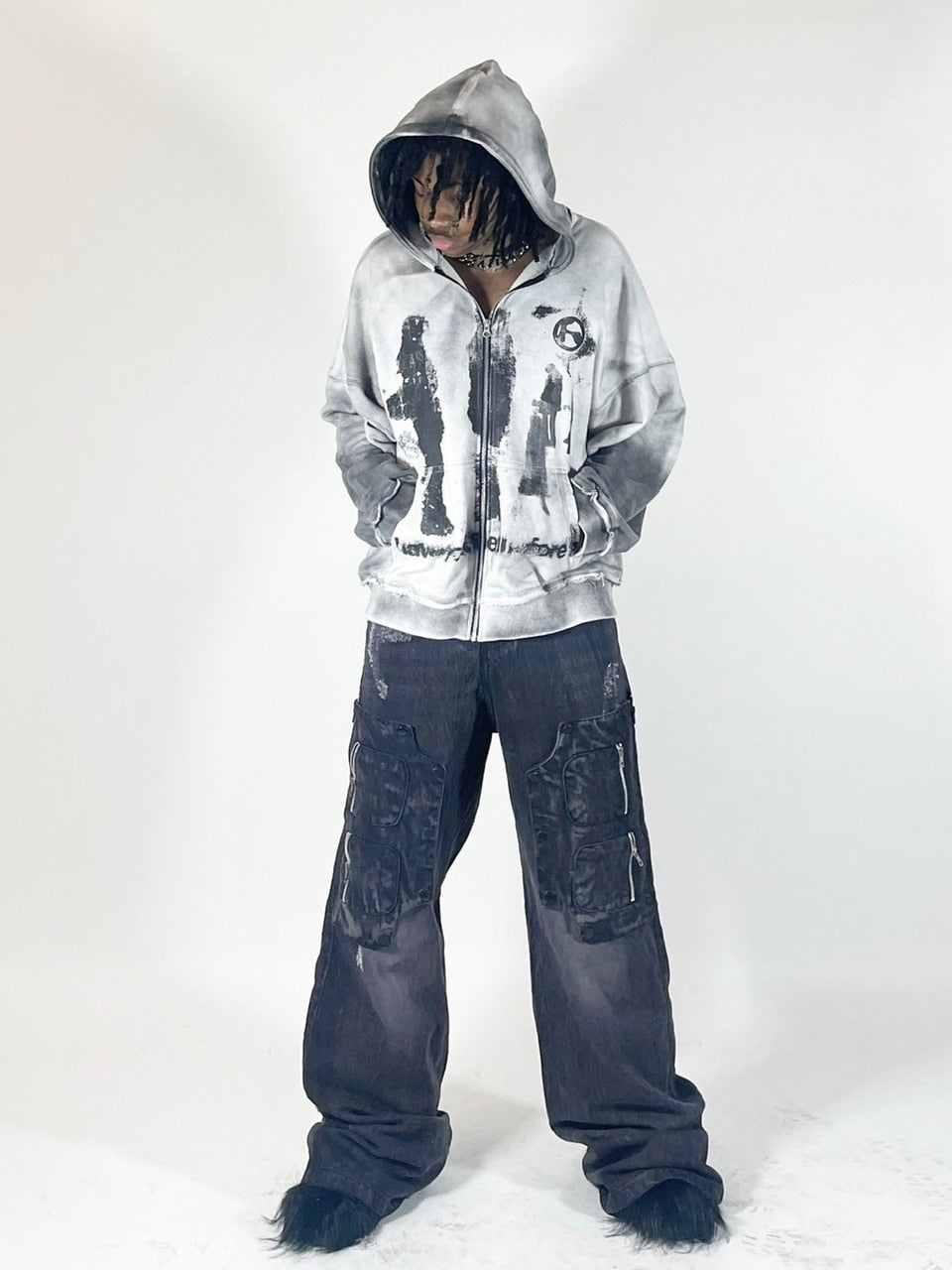 【haveyoudiedbefore?】Opus Hoodie in washed Gray / 【ハブユーダイドビフォー?】グラフィックウォッシュドジップパーカー