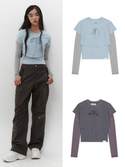 【TUOMIO】STRIPE LAYERED STRAPPY TOP