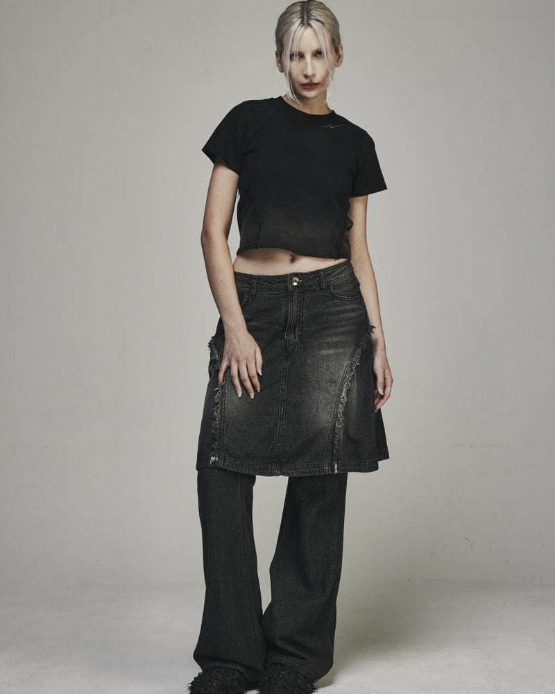 【BLR BLUER】RAW-CUT DENIM SKIRT PANTS